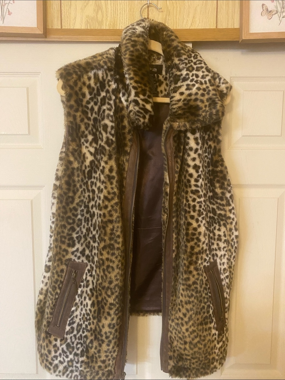 Style & Co. Leopard Print Faux Fur Vest in Brown and Black
